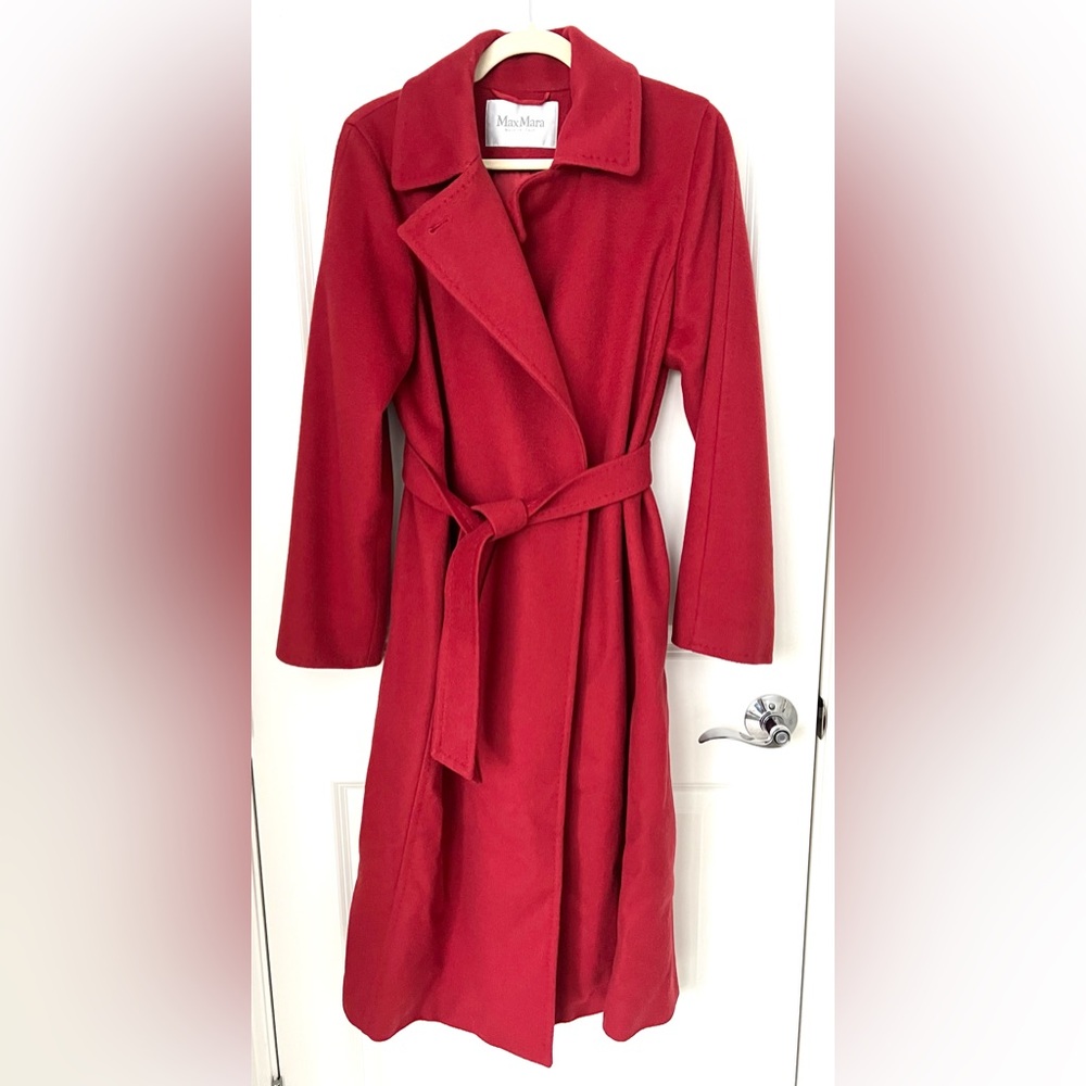 MaxMara Manuela Icon Camel Wool Belted Wrap Coat Red